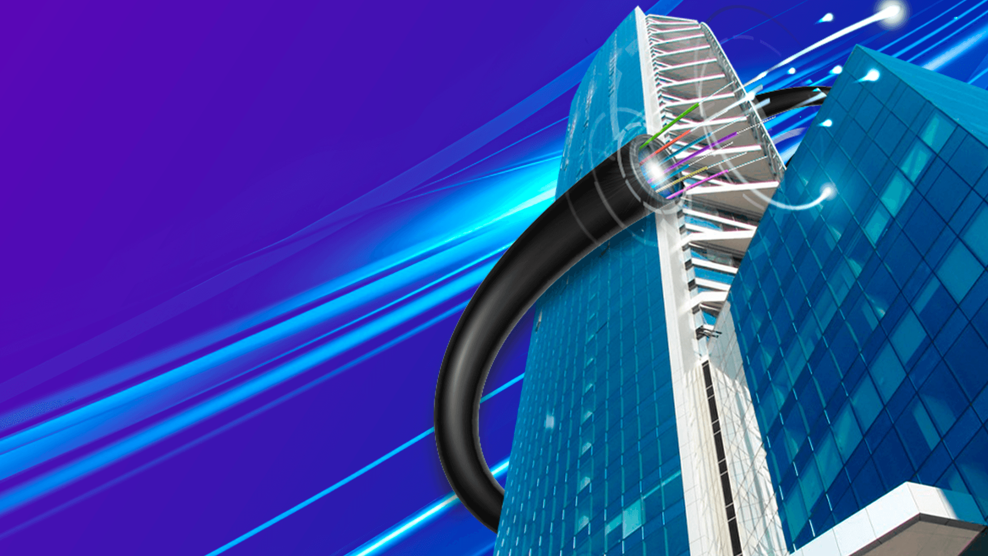 Fibra óptica dedicada conectando un edificio corporativo